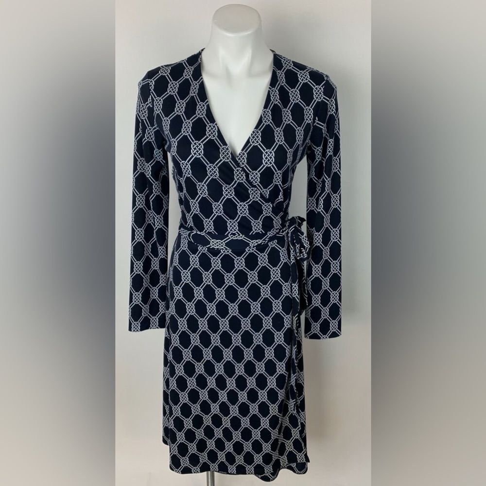 Jones Jones New York Black and White Geometric Wrap Dress